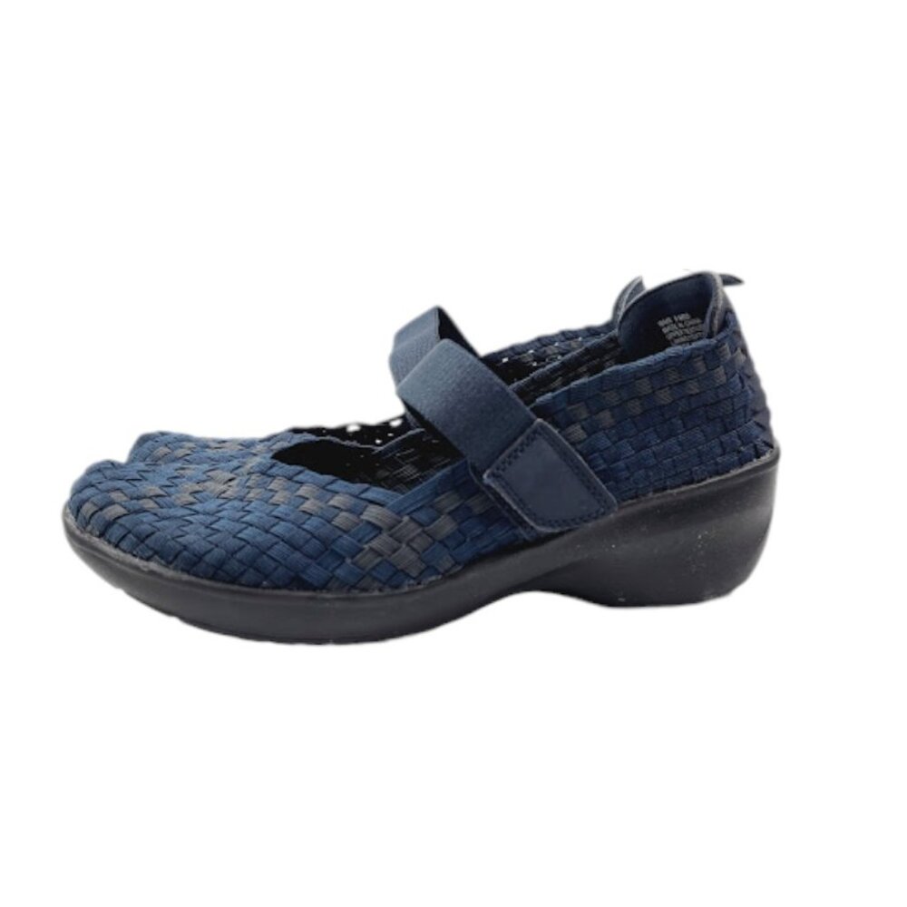 Croft & Barrow Women's Navy Gray X-Strap Woven Slip-On Mary Jane‎ Flats Size 9M